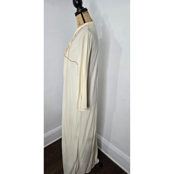 Vintage 70s Cream Boho Prairie Night Gown House Dress Bell Sleeve - Picture 3 of 14